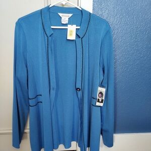 Misook Elegant Blue Cardigan with Black Accents